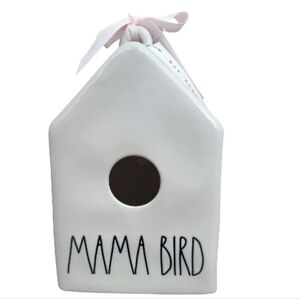 Rae Dunn Mama Bird Birdhouse w/Pink Ribbon & Two Bird Decals 5" D, 7.5" H, 5" W
